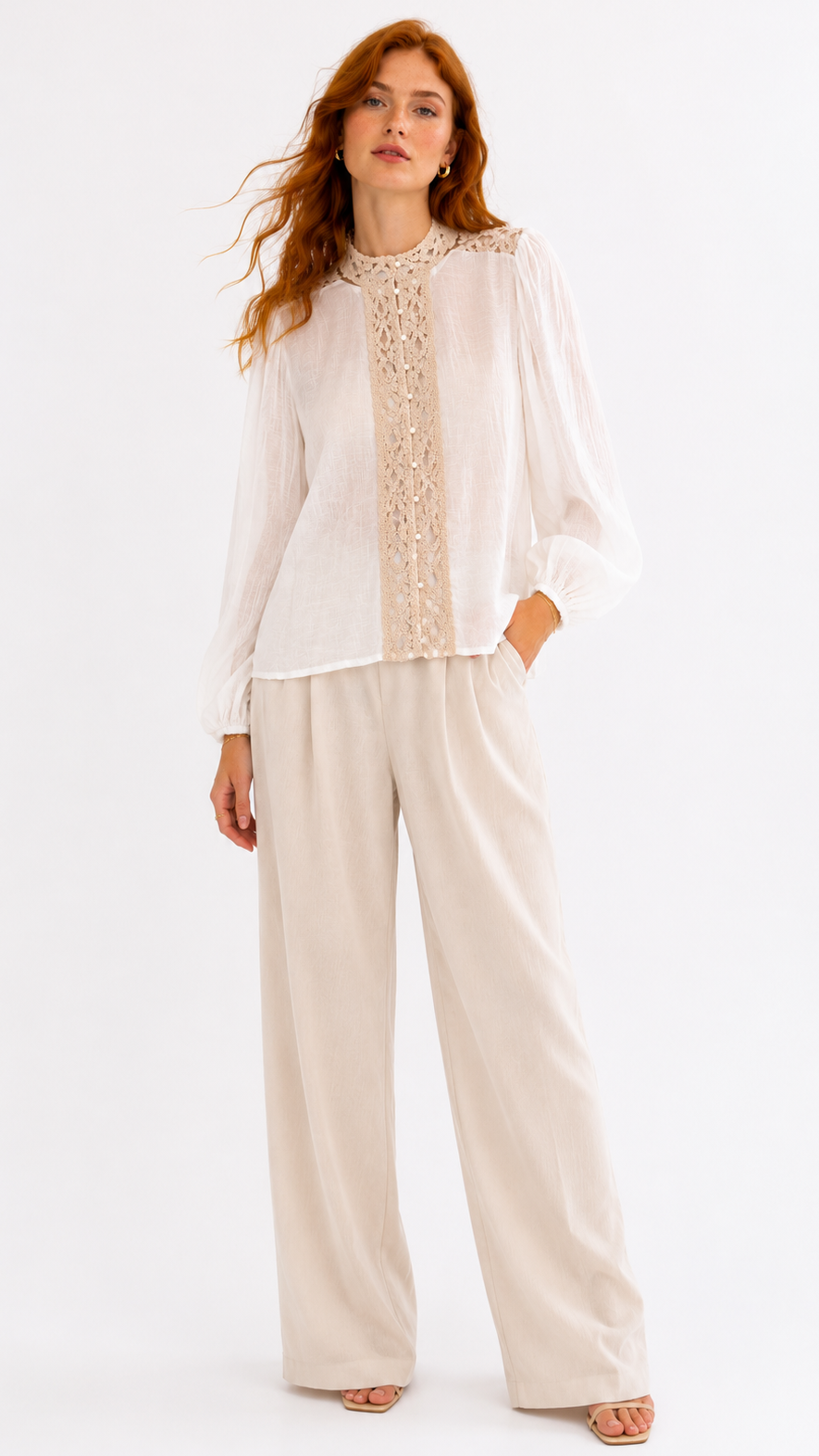 Chemise Vaugirard

Légère, aérienne et délicatement travaillée, la Chemise Vaugirard incarne une élégance intemporelle inspirée du charme parisien. Confectionnée dans un mélange de viscose et de coton, elle séduit par sa douceur, sa fluidité et son tombé naturel.

Ses empiècements en dentelle ajourée, subtilement placés sur le col, les épaules et le devant, apportent raffinement et caractère à cette pièce d’exception. Ses manches légèrement bouffantes et sa coupe fluide créent une silhouette féminine, roman