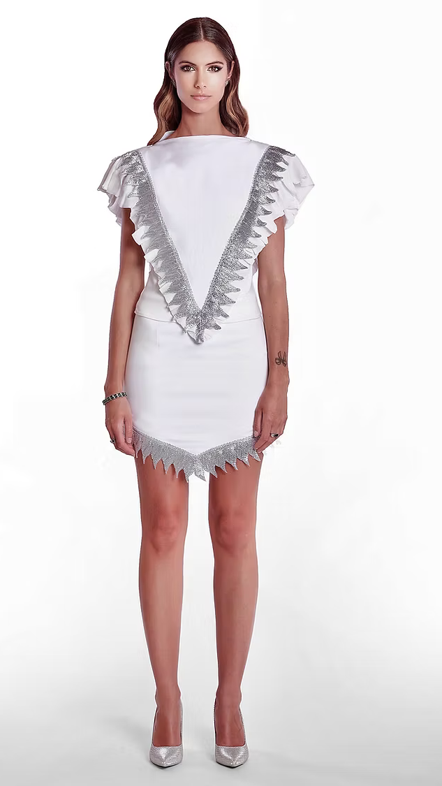 Haut Tyché, blanc, en soie et broderie 