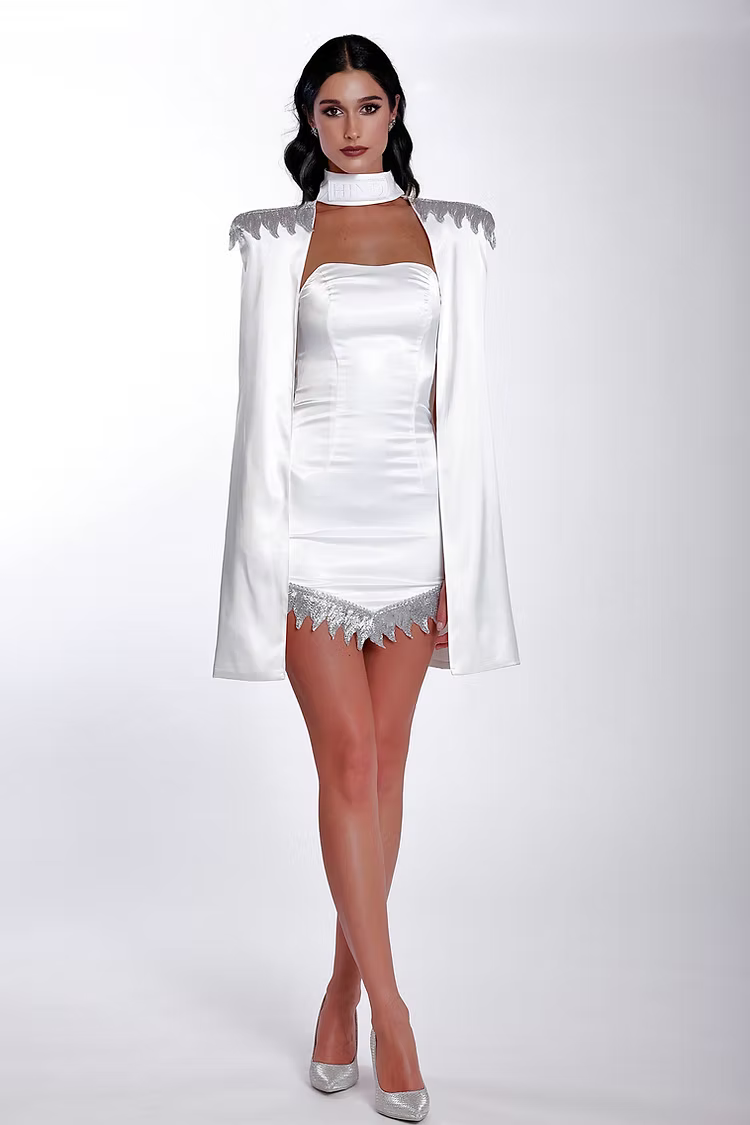 طقم فستان أرتميس وعباءة أبولو، أبيض